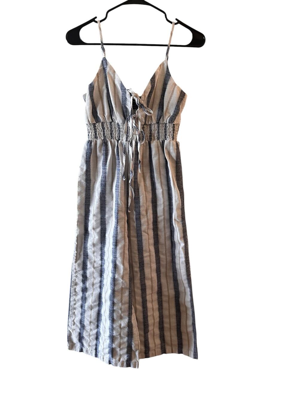 SHEIN Blue White Striped Sleeveless Cropped Romper Jumpsuit Women Sz XS
